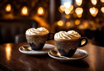 Obraz premium intricate close captures beautiful coffee foam art designs brewed cups enthusiasts baristas, latte, cappuccino, pattern, beverage, cream, swirl, texture