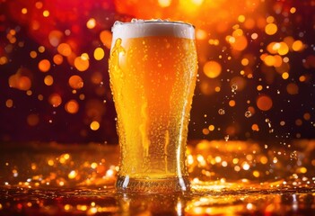 captivating close beer glass vibrant background highlighting hues textures, amber, beverage, bubbles, chilled, cocktail, condensation, craft, cream