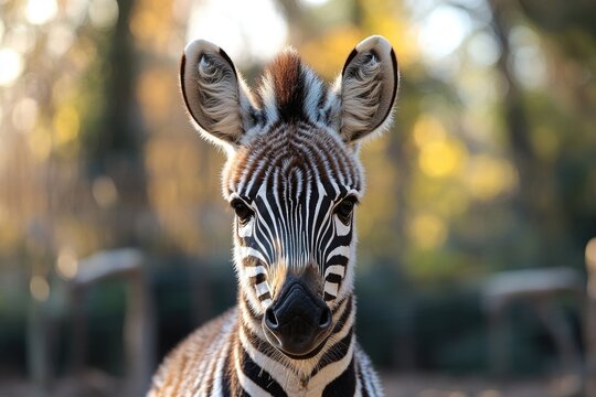 A close-up shot of a zebra looking directly at the camera - Powered by Adobe