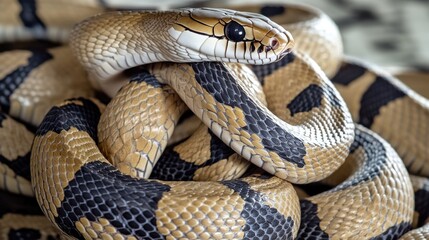 Fototapeta premium A close-up shot of a snake lying on a bed