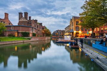 Punts on quayside of the river Cam in Cambridge. England