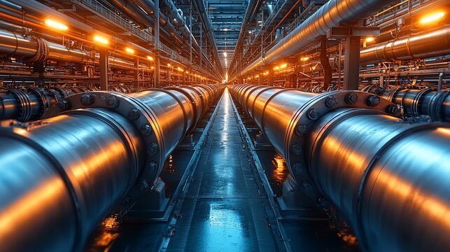 Industrial pipes and tubes in refinery.