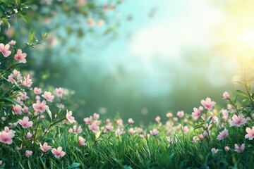 Spring blooms and vibrant colors create a joyful Easter celebration in a serene garden setting