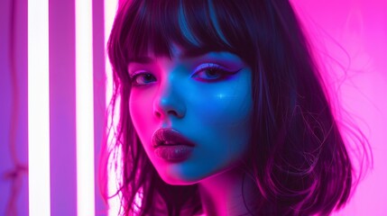 Obraz premium Stunning 2D cartoon illustration of an anime girl featuring vaporwave and synthwave styles with vibrant chromosaturation and neon hues perfect for stickers or t shirts in a cyberpunk theme