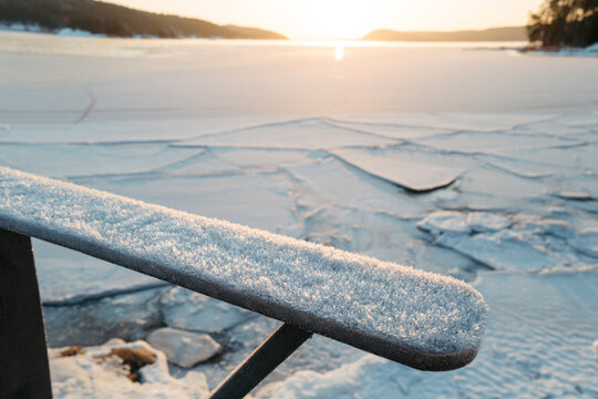Frosty Railing by Winter Lake