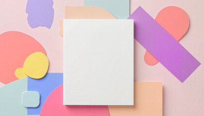 Colorful abstract shapes with a blank brochure mockup, design concept