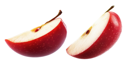 Falling Red apple slice isolated on white background, clipping path, full depth of field.