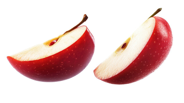 Falling Red apple slice isolated on white background, clipping path, full depth of field.