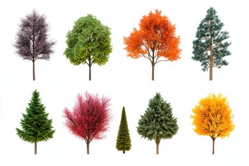 Fototapeta premium A collection of colorful trees on a white background, perfect for use in designs and presentations