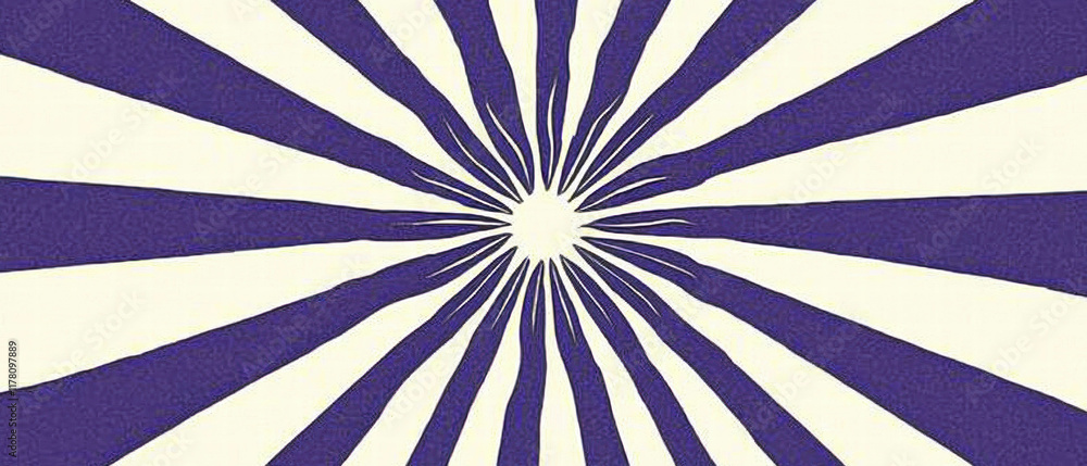 Poster retro purple banner with dynamic radial pattern and contrasting colors for vibrant design