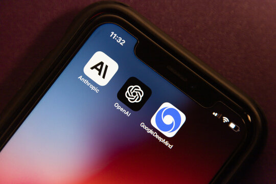 Mexico City, MEXICO - Dec 18 2024 : Anthropic, OpenAI and Google DeepMind icons are displayed on an iPhone screen. A concept image of three innovators symbolizing the future of AI