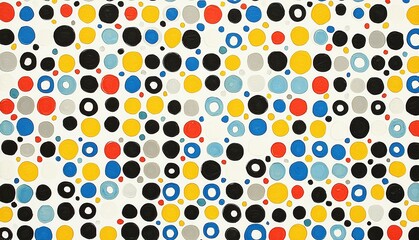 Colorful polka dot pattern on white background, ideal for textile or wallpaper design.