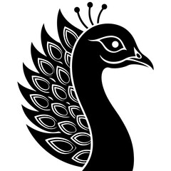 peacock head black silhouette vector, Simple silhouette Design vector icon with white background. Bird Illustration, Peacock illustration 