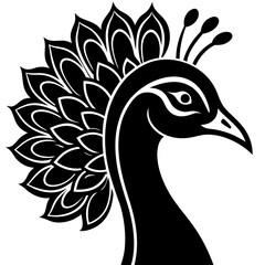 peacock head black silhouette vector, Simple silhouette Design vector icon with white background. Bird Illustration, Peacock illustration 