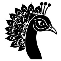 peacock head black silhouette vector, Simple silhouette Design vector icon with white background. Bird Illustration, Peacock illustration 