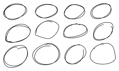 Hand drawn abstract scribble doodle with white background.Grunge circles set, hand drawn encircle round highlight elements.