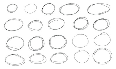 Hand drawn abstract scribble doodle with white background.Grunge circles set, hand drawn encircle round highlight elements.