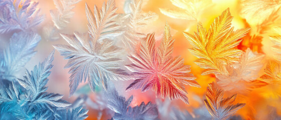 Frosty window pattern with vibrant watercolor backdrop showcasing intricate designs