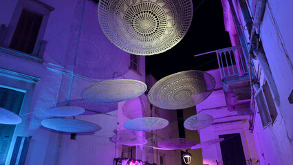 The famous Christmas decorations in the streets of the historic center of Locorotondo, Bari,...