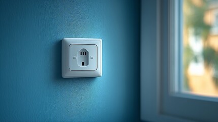 White Electrical Outlet on a Blue Wall