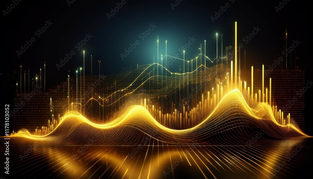 Aufkleber abstract financial data visualization with glowing yellow lines and numbers