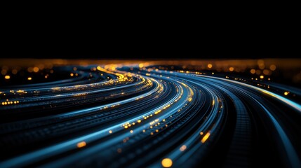 Fototapeta premium Abstract glowing blue and orange light trails on a dark background. Speed and technology concept.