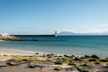 Coastal pier into Gibraltar Strait view