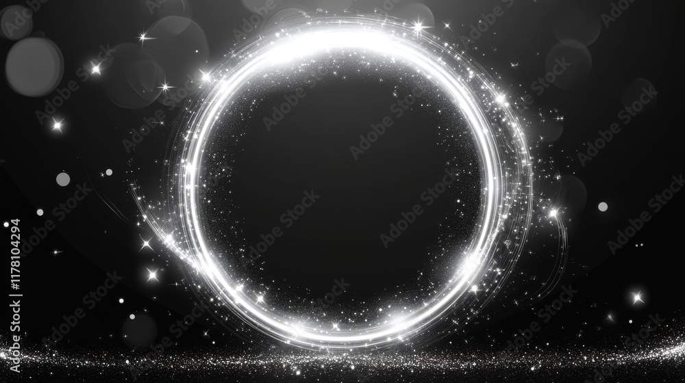 Poster white spark circle light effect with magic glow. abstract round glitter sparkle silver vector border