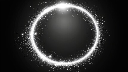 White spark circle light effect with magic glow. Abstract round glitter sparkle silver vector border stroke transparent background. Shiny luxury circular dust particle design set with starlight trail