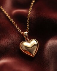 Elegant Gold Heart Necklace: A Shimmering Symbol of Love and Luxury on Rich Red Velvet