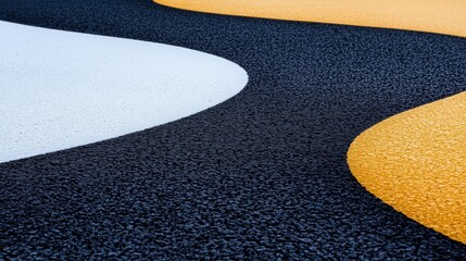 Abstract close-up of a textured asphalt surface with colorful geometric shapes. urban design and creativity