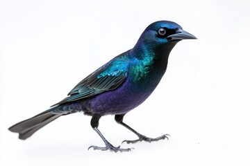 Obraz premium A black and blue bird perched on a white surface, great for nature or wildlife scenes