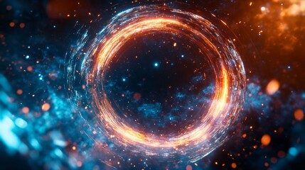 White neon glowing circle. Realistic vector illustration of light lens flare effect of circular shape with bright sparkle and streak. Shiny glare ring with ray and highlight. Luminous round frame.