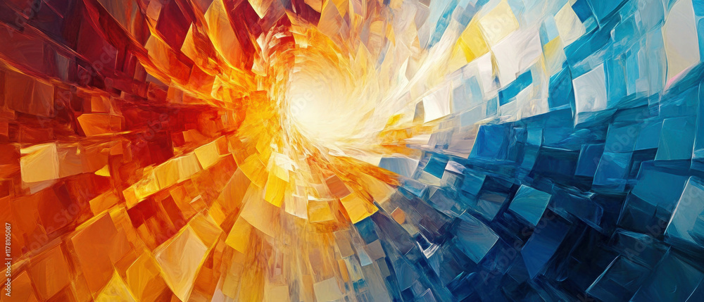 Poster dynamic abstract representation of motion with vibrant colors and shapes