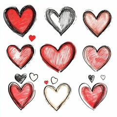 Creative Heart Illustrations: Hand-Drawn Sketched Patterns for Romantic Design and Decoration