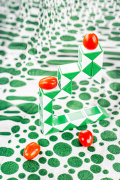 Colorful blocks and cherry tomatoes.