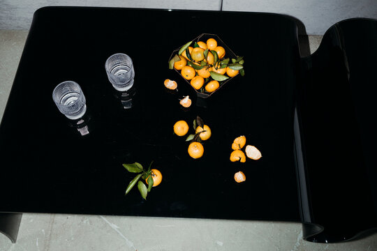 Charming Fruit Display on a Sleek Black Table