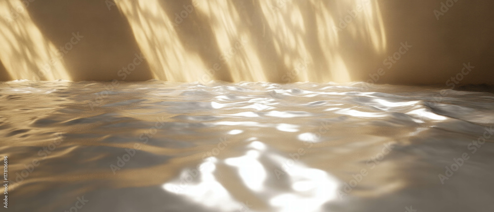 Poster radiant light beams breaking through layers creating ethereal reflections on water surface