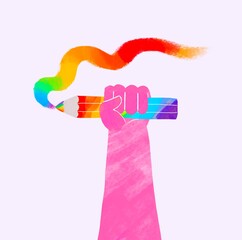Colorful pencil in child hand 
