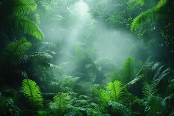 Obraz premium A dense forest with lush green vegetation