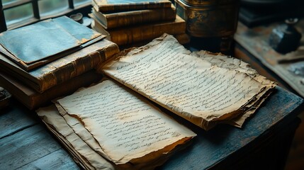 Ancient Handwritten Letters Resting On Old Books