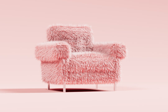Soft pink fur armchair exuding comfort in a serene setting