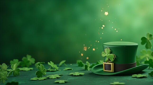 St Patrick's Day background featuring a shamrock on a green backdrop. Concept of luck and St. Patrick's Day, green background for Saint Patrick's day advertisement