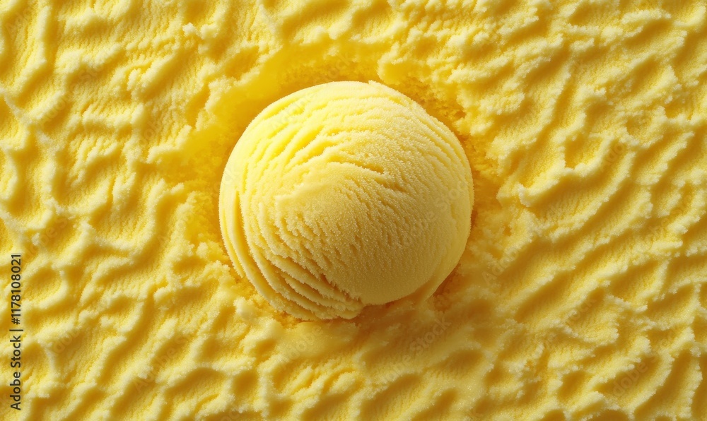 Aufkleber a close-up of yellow ice cream with a scoop in the center, creating an inviting and appetizing food 