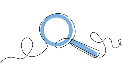 One continuous line illustration of magnifying glass. Continuous line drawing of magnifying glass lens. Vector illustration