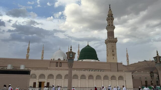 Medina , Saudi Arabia - Jan 4 2025 - muslim pilgrimage visiting Al Masjid Al Nabawi mosque -Prophet Mohammed Mosque 4k video