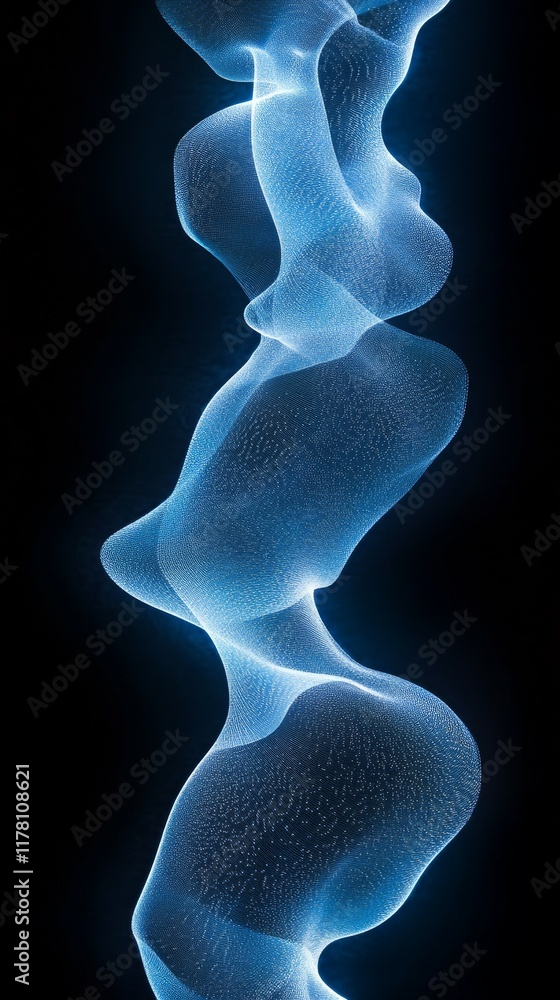 Poster a dynamic abstract wave of blue light depicting energy and motion in a digital form.