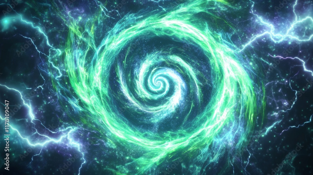 Aufkleber abstract green swirls set with blue lightning discharges png isolated on transparent background. rea