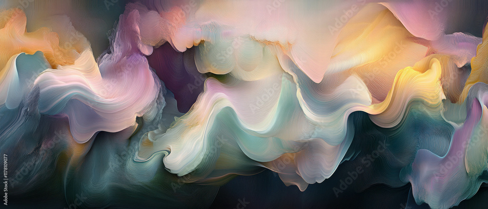 Poster artistic interpretation of dynamic waves and ripples blending colors in motion