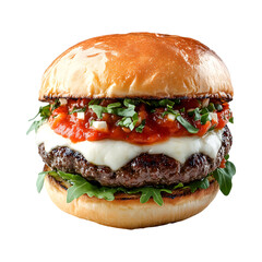 Italian Beef Burger with Marinara and Mozzarella Isolated on Transparent Background
